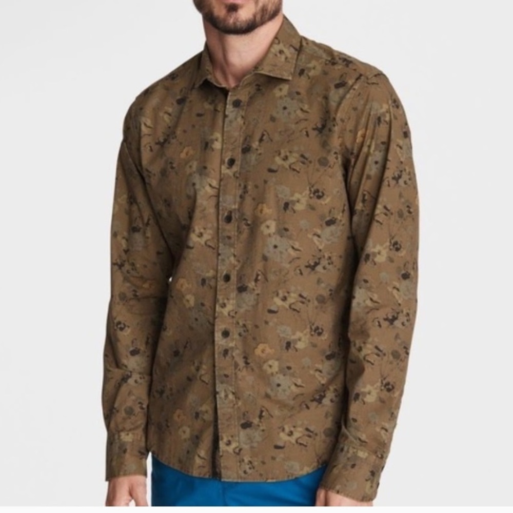 🌿🌺 Rag & Bone Olive Drab Camouflage Floral Men’s Button-Down✨👔